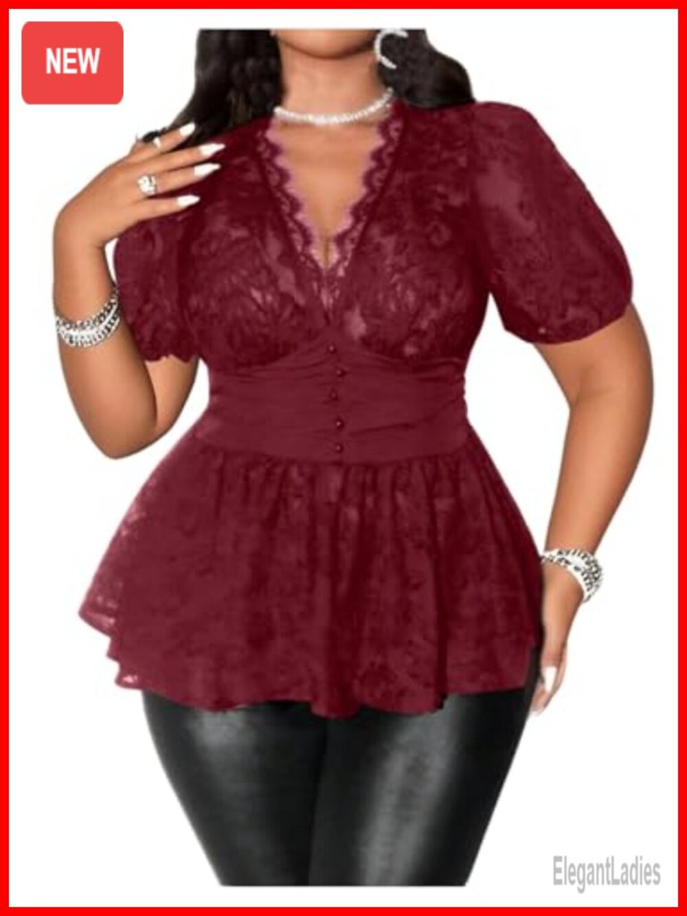 Plus Size Sexy Peplum Lace Top Sheer Mesh Going Out Short Sleeve T-Shirt